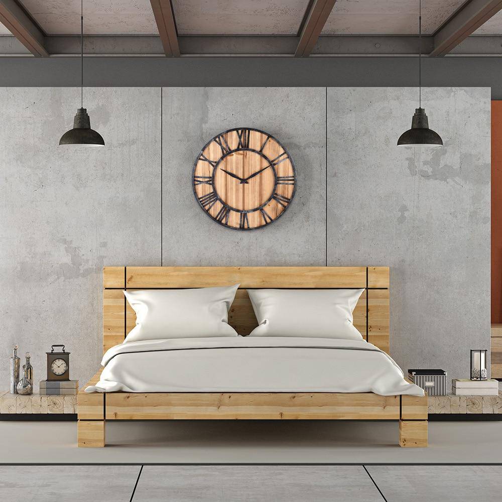 Large Wood and Metal Wall Clock | Industrial 40cm Design 2