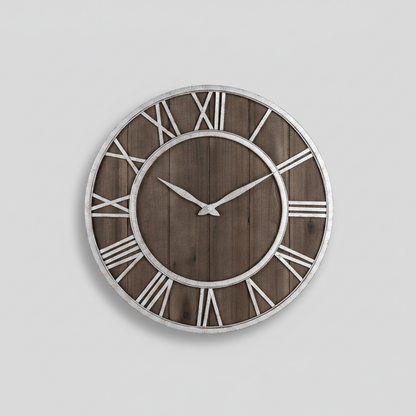 Large Wood and Metal Wall Clock | Industrial 40cm Design
