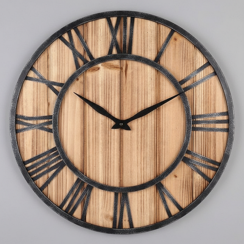 Large Wood and Metal Wall Clock | Industrial 40cm Design
