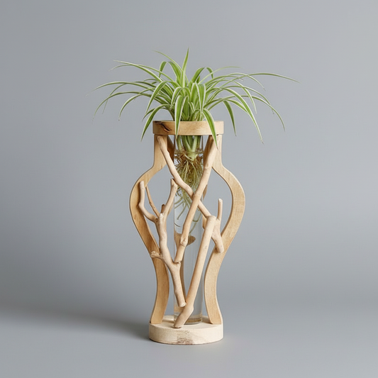 Natural Wooden Flower Vase | Unique Plant Decoration